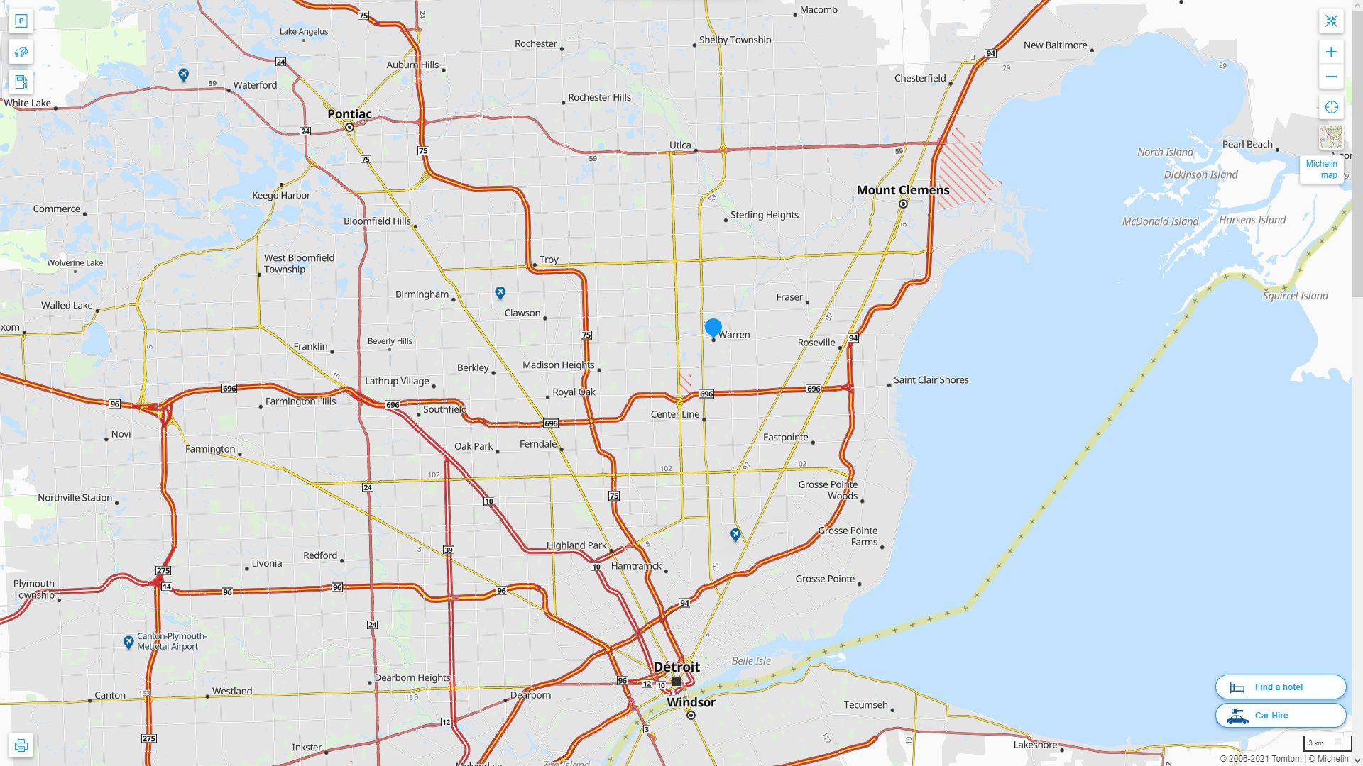 Warren Michigan Highway and Road Map